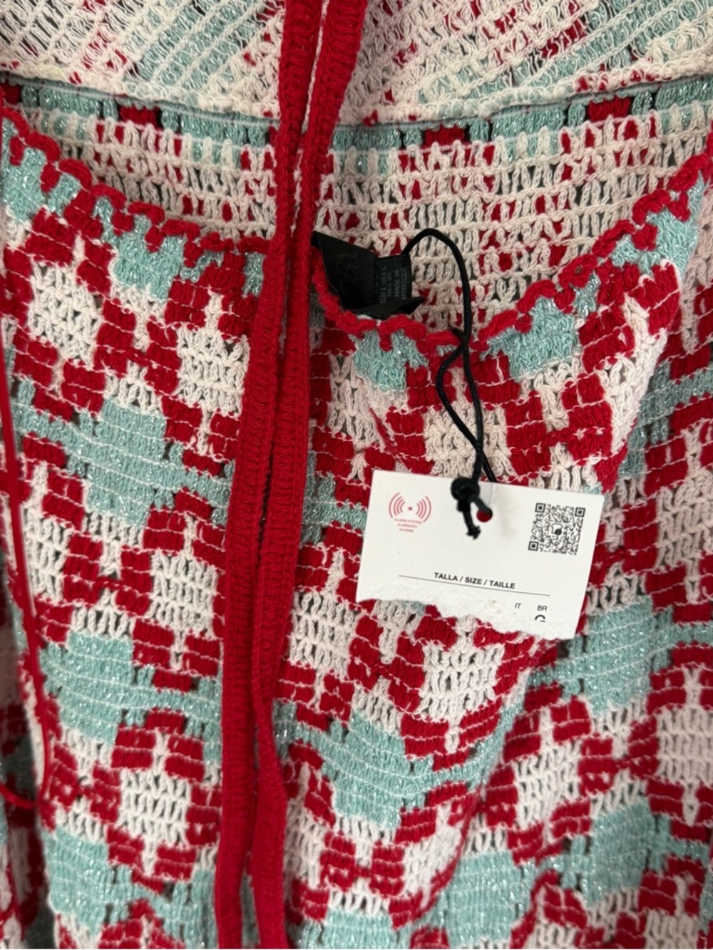 Zara Crochet Knit Halter Maxi Dress Blue and Red - Picture 8 of 10
